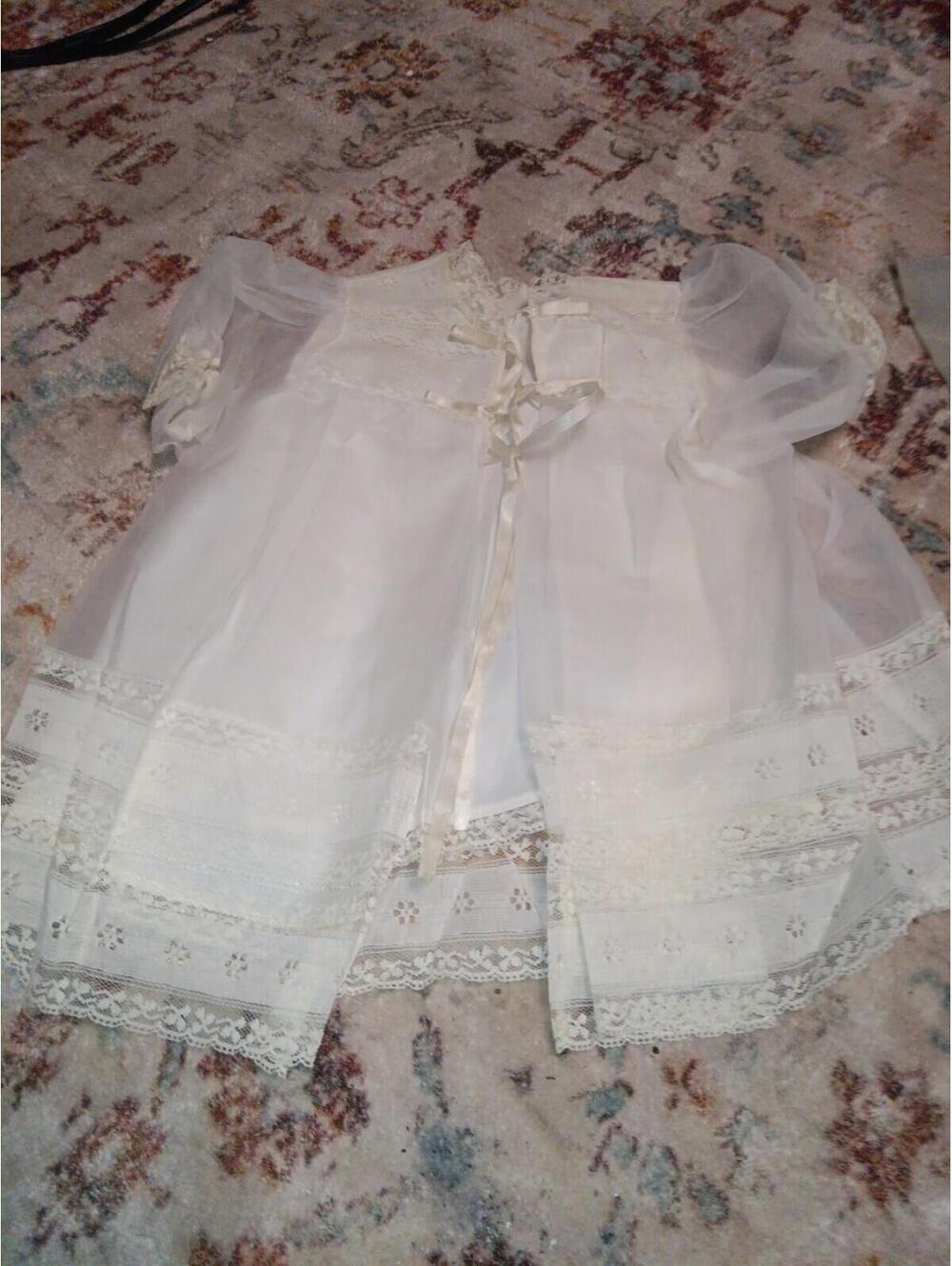 Vintage 3 Piece Boxed Set Girls White  Madonna Baptism Gown Slip And Over Coat